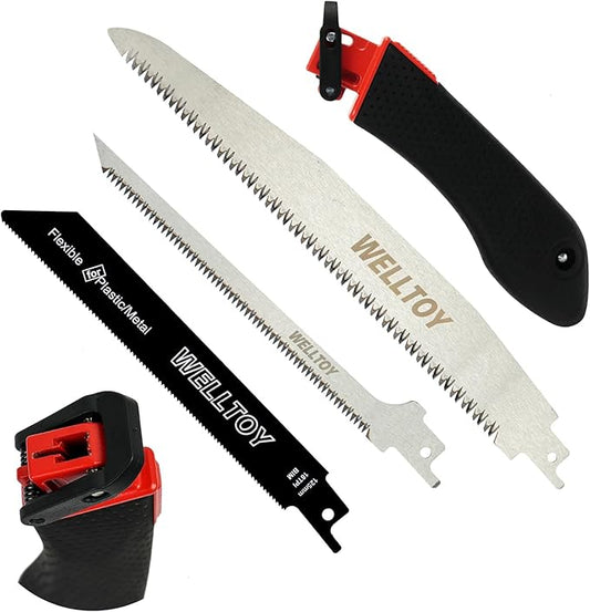 3-in-1 Multi Blades Hand Saw,18 TPI Bi-Metal blade,Drywall Saw with TPR Handle,Blade Quick-Change Mechanism for Cutting Drywall, Sheetrock, Wood, Metal, Plastic and Plywood.