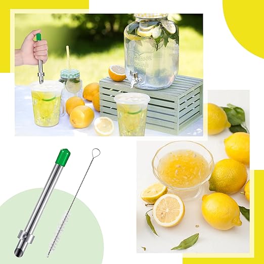 Lasnten 1 Pack Straw Puncher for Plastic Lids Lemonade Cups, Stainless Steel Straw Hole Puncher Punching Tools for Cafe Drinks Deli Container Fresh Squeezed Lemonade Stand Supplies(6.3 Inch,Green)