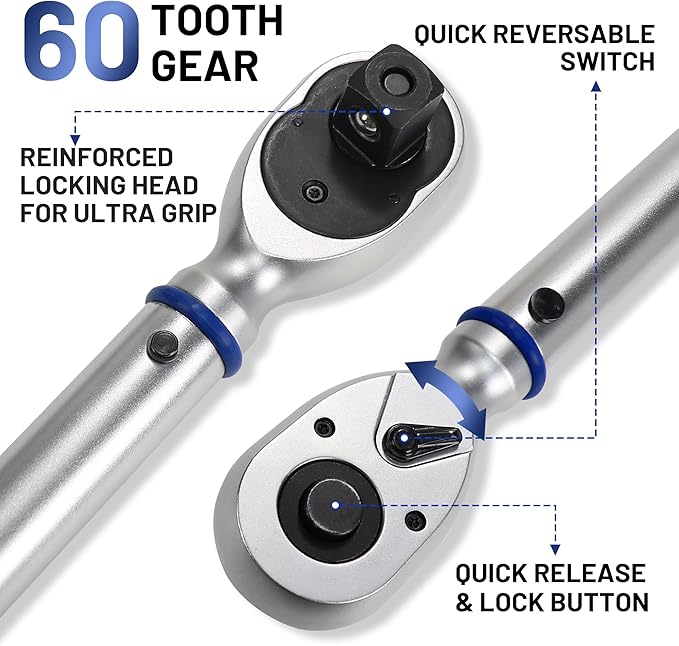 UYECOVE 3/4-Inch Drive Click Torque Wrench, Dual-Direction Click Professional Torque Wrench 100-400FT.LB/136-542N.m, Dual Range Scales Graduated in FT.LB and N.M