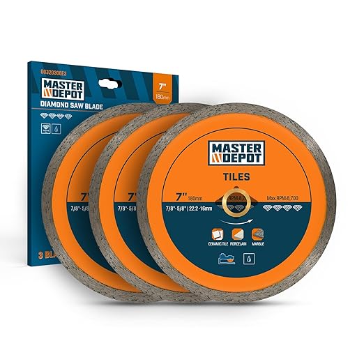 7" Continuous Rim Diamond Blade, Cutting Blade for Ceramic and Granite Tiles, Wet Cutting Blade with 7/8" Arbor Hole (3 Pack)