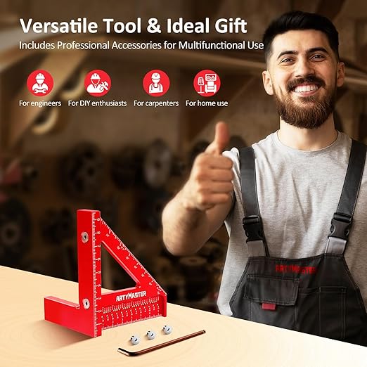 Mini 3D Multi-Angle Measuring Square Ruler, WT102C High Precision Hole Scribing Woodworking Tools, 0-90째 Aluminum Alloy Carpenter Square Metric Wood Working Tools