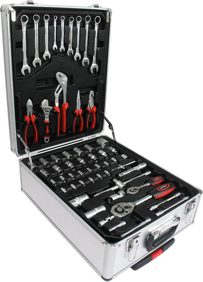 Aokleo 899PCS Tool Set, Household Tool Kit with Rolling Tool Box, Complete Tool Box Set Hand Tool Set with Tool Box, Mechanic Tool Set Rolling Tool Set for Auto Repair/Home Tool Set (White)