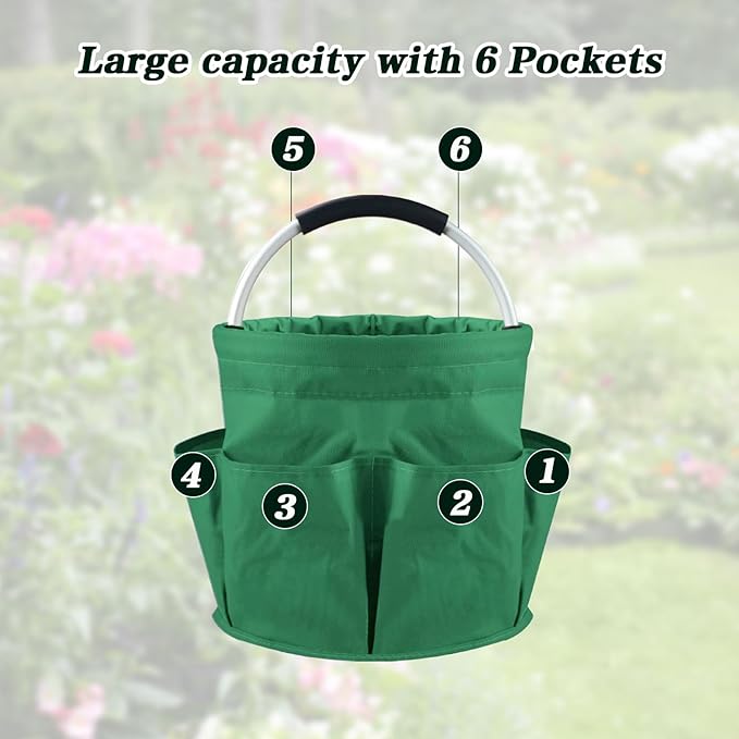 Garden Tool Bag with Pockets, 17L Large Waterproof Oxford Gardening Tote, Non-Slip Rubber Grip Handles, Durable Organizer for Garden Supplies (Green)