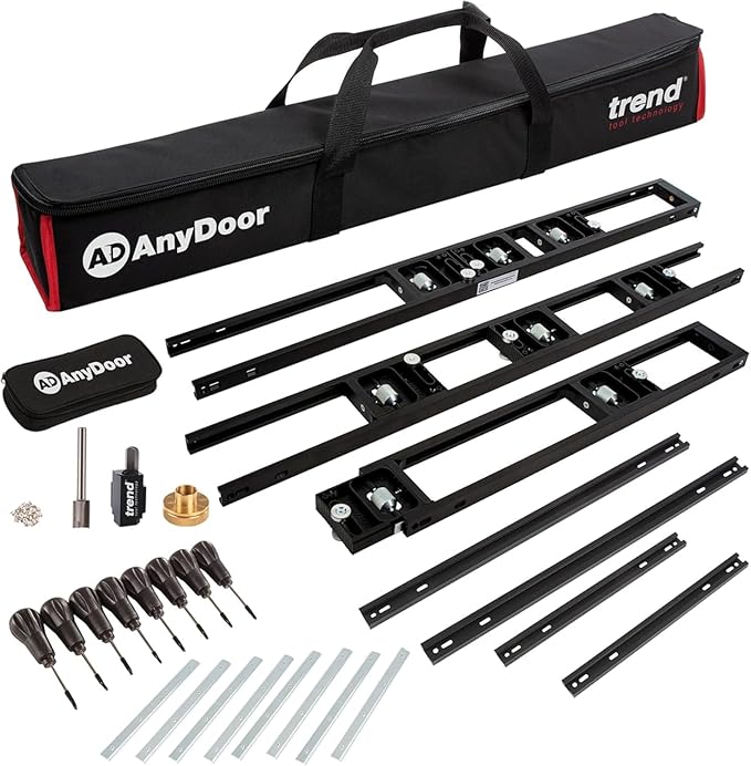 Trend AnyDoor Door Hinge Jig, Adjustable 2'6"–9', Quickly and Accurately Rout Square or Radius Hinges in Wooden Doors and Frames, H/JIG/D9