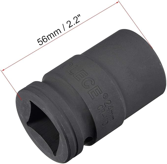 uxcell 3/4-Inch Drive 24mm 12-Point Impact Socket, CR-MO Steel 56mm Length, Standard Metric Sizes