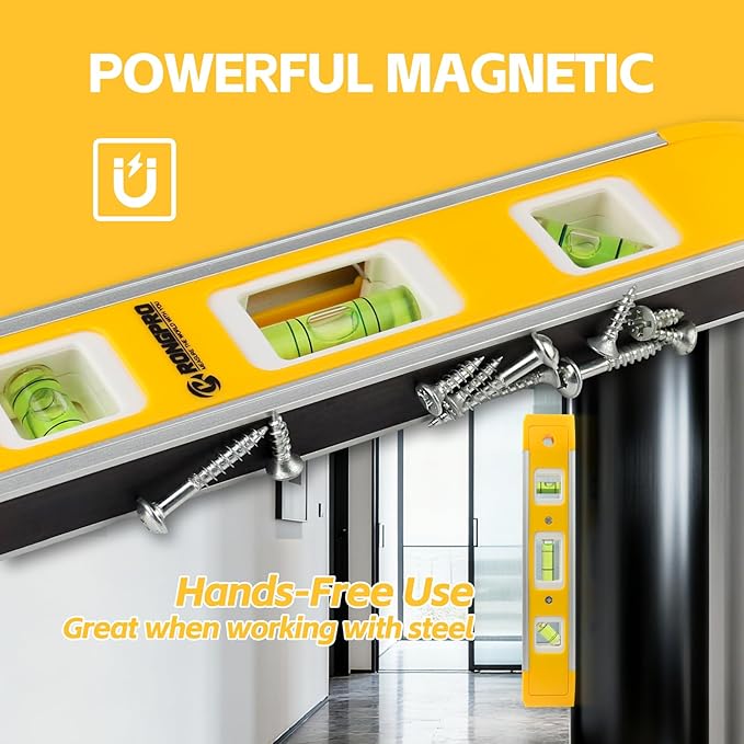 9 Inch Torpedo Level, Magnetic Box Level with 45째/90째/180째 Bubbles, Shock Resistant Bubble Level Tool for Measuring - 3 PCS