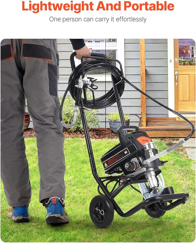 VEVOR Stand Airless Paint Sprayer with Cart, 950W 3000PSI High Efficiency Electric Airless Sprayer, Fine and Even Painting Effect, Paint Sprayers for Home Interior and Exterior Furniture and Fences