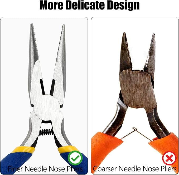 5 Inch Needle Nose Pliers Set, 6 Pack Small Needle Nose Pliers, Jewelry Pliers Set, Long Nose Pliers with Wire Cutter, Mini Needle Nose Pliers for Jewelry Making and Wire Bending (Blue)