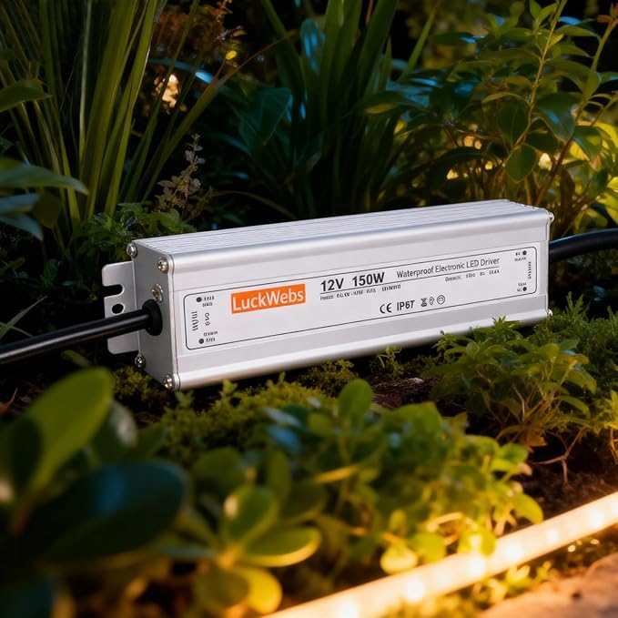 LED Driver 12V150W Waterproof Switching Power Supply AC90-130V to DC 12V12.5A Low-Voltage Transformer IP67 Converter Suitable for Indoor Outdoor LED Strip Lights and 12V DC Devices