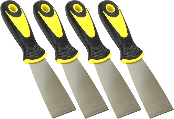 4-Pack Soft Grip Handle Putty Scraper Knife, Flexible Blade, 1.5-inch Wide