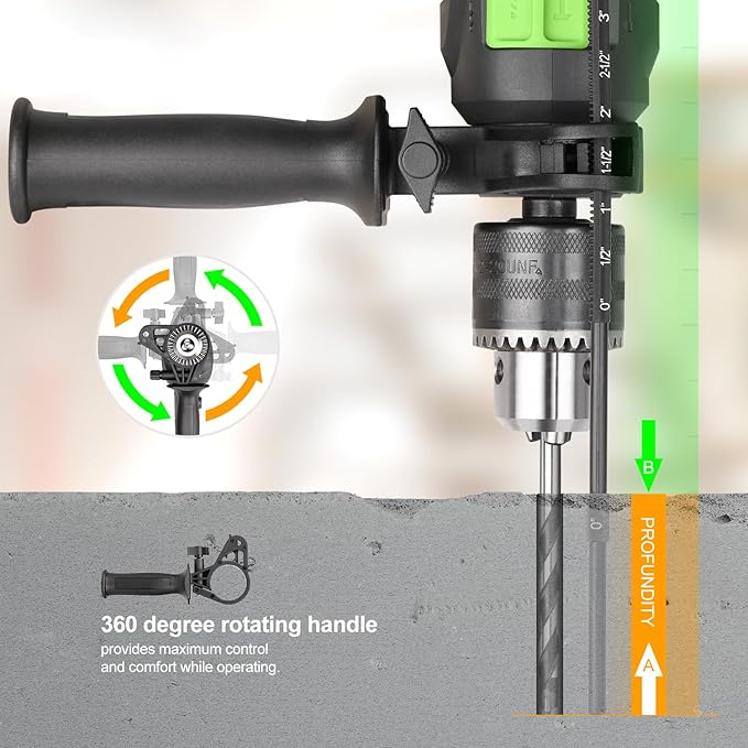 GALAX PRO 4.5Amp 0-3000RPM Corded Hammer Drill, 5pcs Bit, Hammer and Drill 2 Functions in 1 with 12 Variable Speed, 1/2 Inch Keyed Metal Chuck, 360째Rotating Handle
