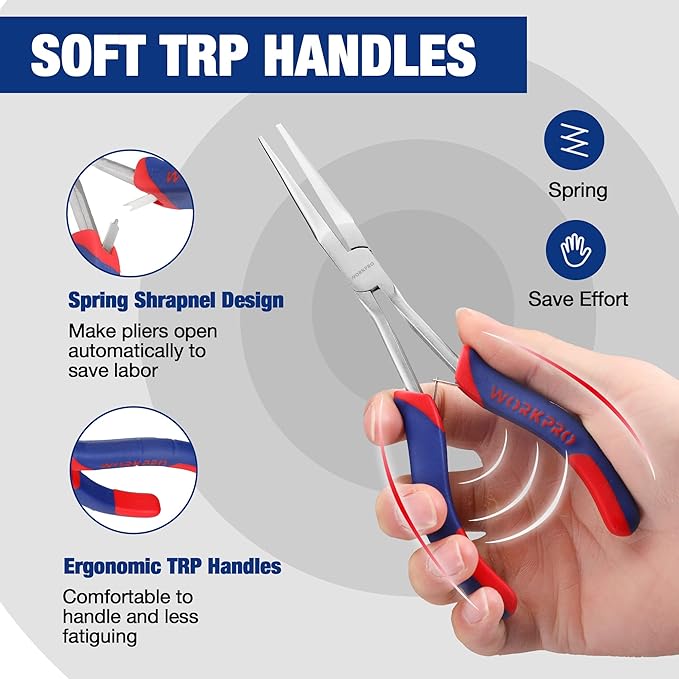 WORKPRO 3PCs Mini Pliers Set, Small Long Reach Needle Nose Pliers Includes 7" Needle Nose Plier, 6" Bent Nose Plier, 5-1/2" Diagonal Plier for Hard to Reach Narrow Spaces