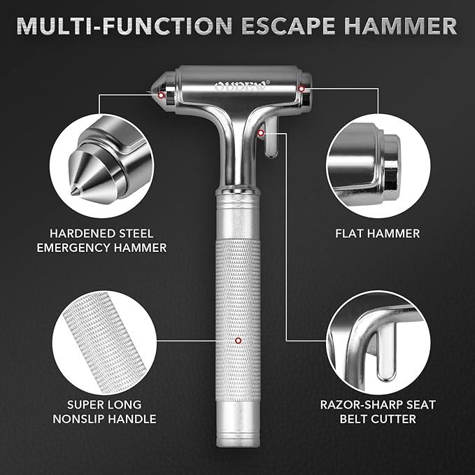 Car Safety Hammer, Car Glass Breaker with Seat Belt Cutter, Automotive Escape Tool, Metal Window Breaker, Emergecy Safety Hammer for Auto Accidents (Silver)