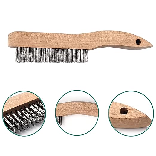 Wood Handle Wire Scratch Brush Sets (6, 6PACK-10IN 4X6Rows Stainless Steel Wire Scratch Brushes with Beech Wood Handle)
