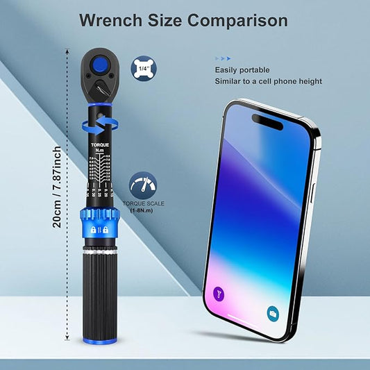 1/4" Drive Small Torque Wrench 1-8 Nm (8.85-70.8 in lb) 짹3% Precision, Dual-Direction 72-Tooth Click Torque Wrench for Bicycle, Electronics, Small Engine Repair, and Delicate Fasteners