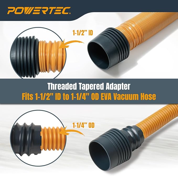 POWERTEC Power Tool Hose Kit with 20??Vacuum Hose, 4 Quick Change Adapters & Threaded Coupler ??Dust Collector Hose Kit for Connecting Table Saw, Power Tools to Shop Vacuums and Dust Collection System