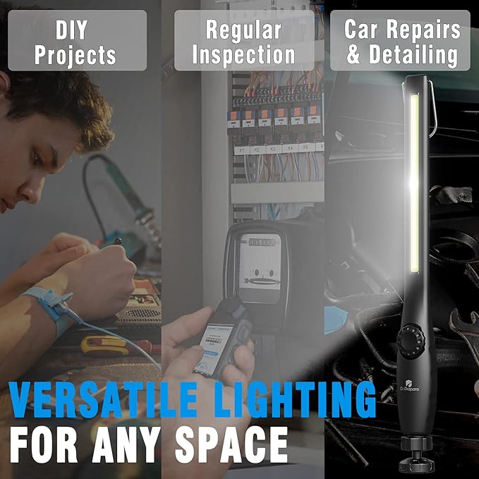 Dr. Prepare LED Work Light, 700 Lumens Rechargeable Work Lights, Cordless Portable Magnetic COB LED Work Light, Inspection Light for Car Repair, Home, Garage, Emergency