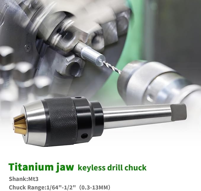 1/64"-1/2" Heavy Duty MT3 Shank Lathe Keyless Drill Chuck Special Titanium Jaws