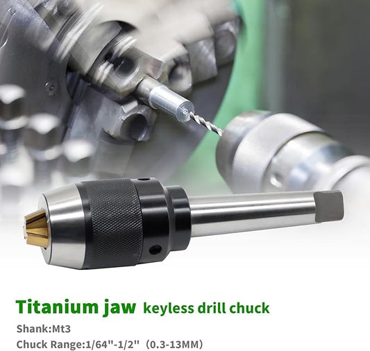 1/64"-1/2" Heavy Duty MT3 Shank Lathe Keyless Drill Chuck Special Titanium Jaws
