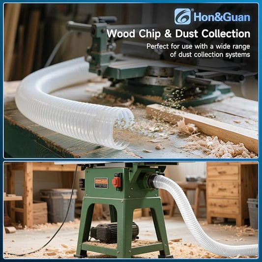 Hon&Guan 4" x 10' Dust Collection Hose, 4 Inch Dust Collector Hose for Woodworking Dust Collecting System, Flexible Clear PVC Dust Hoses with Carbon Steel Wire