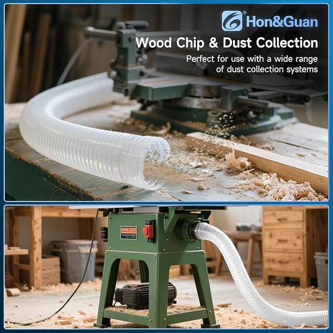 Hon&Guan 2 1/2" x 20' Dust Collection Hose, 2.5 Inch Dust Collector Hose for Woodworking Dust Collecting System, Flexible Clear PVC Dust Hoses with Carbon Steel Wire