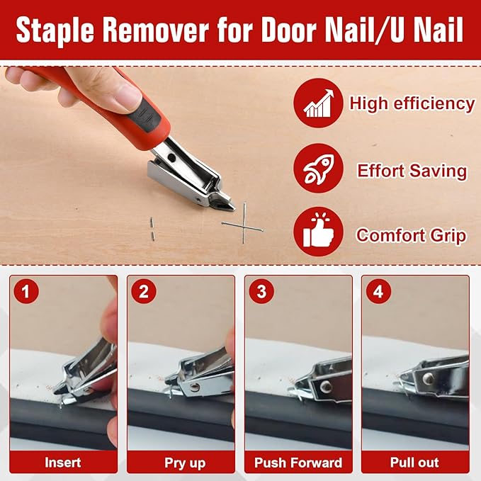4 PCS Upholstery Staple Remover Tack Puller Nail Remover Tool Set Includs End Cutting Pliers, U & V Tip Tack Lifters, Staple Puller for Furniture Floor Wall Wooden Case Car Photo Frame Carpet