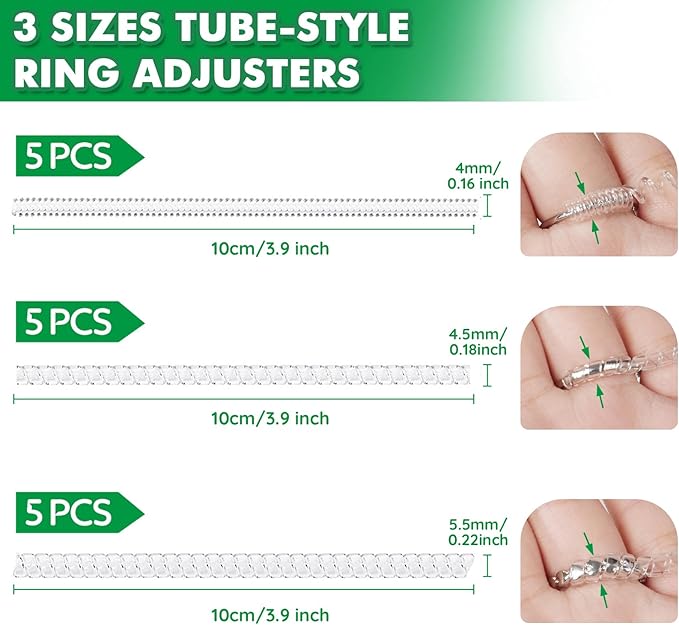 Anpro Ring Sizer Adjusters for Loose Rings - 15-Pack Multiple Styles, Invisible Spacer Guards & Tighteners for Women, Fits Almost Any Ring