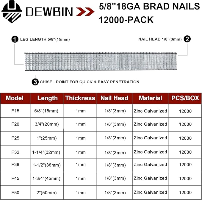 18 Gauge Brad Nails, 12000 Counts 5/8-inch 18 GA Brad Nails, Galvanized Nails for Nail Gun, Finishing Nail Gun Nails for Pneumatic, Electric Brad Nailer Gun