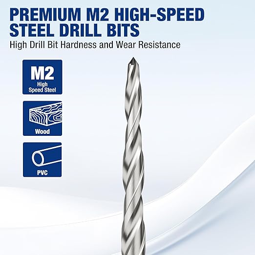 WORKPRO 5-Pack Countersink Drill Bit Set, #4, #6, #8, #10,#12, M2 HSS, 4-Flute Design, Adjustable with Included Hex Key, Ideal for Woodworking & Metal Drilling