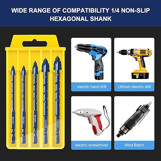 Upgraded Serrated Masonry Drill Bit Set 10PCS,Four-Flute Sawtooth Eccentric Drill Bit for Tile/Glass/Brick/Wood/Plastic, Professional Concrete Drill Bit Set