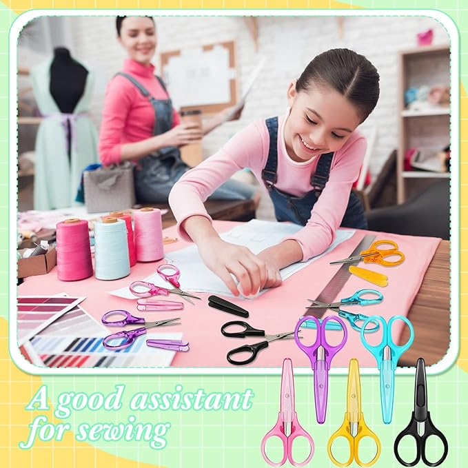 72 Pcs Embroidery Scissors Set Small Craft Scissors for School Kids Lightweight Detail Stainless Steel Scissor with Protective Cover Straight Tip for DIY Sewing Student Office Teacher Art Supplies