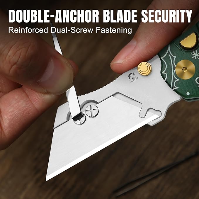 Kizer C01C 2.9(Dual-screw Version) Utility Knife, Button Liner Lock Box Cutter EDC Pocket Knife with 5PCS Razor Blades, Small Folding Knives with Integrated Tool in Green G10 Handle, V3488.29JMC1