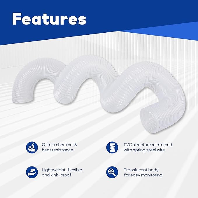 4"x 10' PVC Dust Collection Hose with 304 Stainless Steel Hose Clamps, for Table Saw, Band Saw, Planer, Woodworking and Wood Shop Dust Collection System
