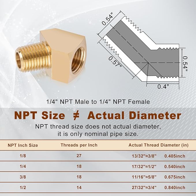 5pcs 1/4??Brass Fittings 45 Degree Barstock Street Elbow 1/4" NPT Male Pipe to 1/4" NPT Female Pipe 1/4 NPT Elbow Forged Brass Pipe Fittings