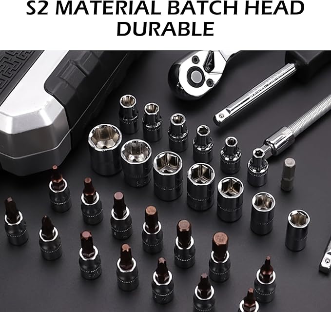 53 Pieces Metric Motorcycle Tool Kit Small Socket Set 1/4 Inch Mini Ratchet Set, With Metric And Standard Full For Auto Repairing And Household, With Storage Case (53)