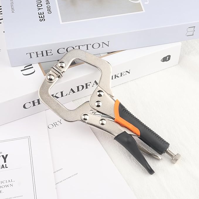 6 Pack 6 Inch C Clamp Locking Pliers,Locking C Clamp With Non-Slip Rubber Grip, Adjustable Nickel Plated C Pliers for Wood Working, Welding, Electrician Maintenance and More, by GENHAKON