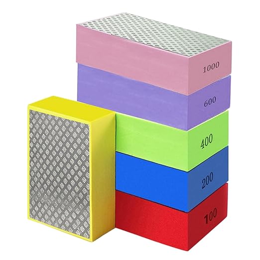 6Pcs Diamond Sanding Pads Diamond Hand Polishing Pads, Tile Sanding Block with High-Density Sponge for Ceramic Tile Glass Stone Marble Granite Metal Grinding