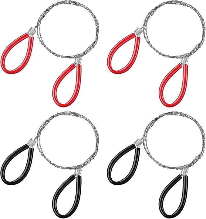 4 Pcs Stainless Steel Cable Saw, Metal Wire Saw Emergency Hand Pocket Survival String Rope Wire Saws PVC Cable Saws for Home Hiking Hunting Camping, 27.56 Inch (Red and Black)