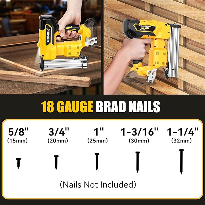 Cordless 18GA Brad Nailer Compatible with Dewalt 20V Max, 18 Gauge Nail Gun with 1000 Nials for Wood Carpentry, Brushless, 2 Mode, 5/8 to 1-1/4 Inch, Tool Only