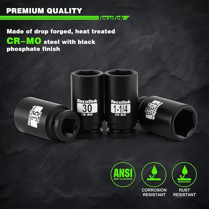 3/4" Drive Deep 6-Point Impact Socket Set, 17-Piece Jumbo Assortment, Cr-Mo, SAE (1-Inch to 1-1/2-Inch) and Metric (26mm to 38mm), 1/2" F to 3/4" M Impact Socket Adapter