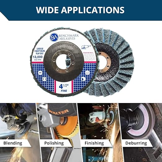 Benchmark Abrasives 4-1/2" x 7/8" Surface Conditioning Type 27 Flap Discs 4 1/2 for Angle Grinder, Sanding Discs for Blending and Polishing - Grinding Wheels 4 1/2 inch - (5 Pack) Fine Grit