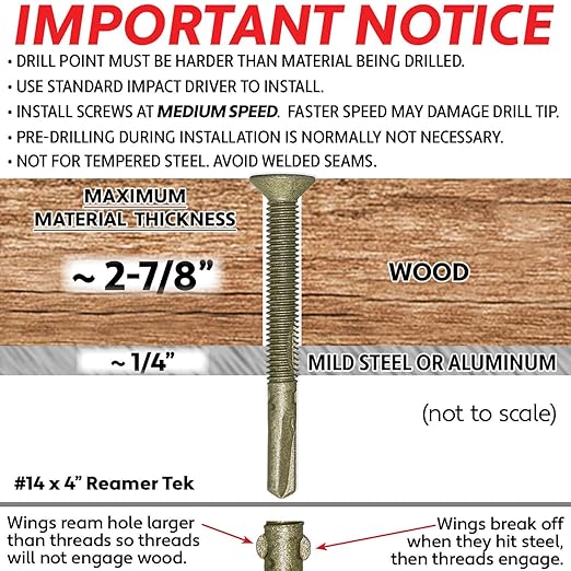 14x4 Reamer Tek Torx/Star Head Self-Drilling Wood to Metal Screws - for Flatbeds, Trailers - T-30 Torx Screw Head - CASE Qty 42 Boxes 1,080 Screws