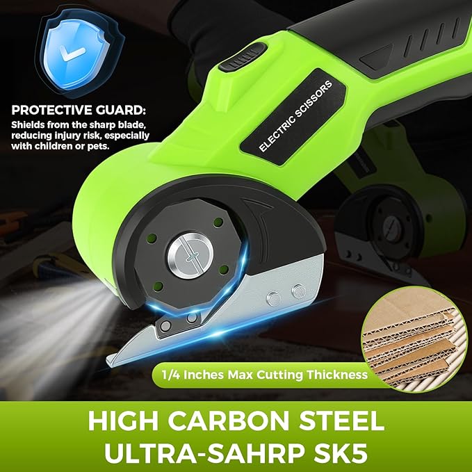 Cordless Cardboard Cutter with Safety Lock & LED ??4V Rechargeable, Extra Blade Included, Electric Box Cutter for Cardboard, Fabric Rotary Cutter for Wrapping Paper, Carpet & Leather