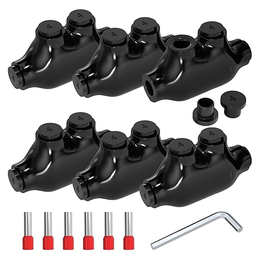 Joinfworld 2 Port Inline Splice Connector 4-14 AWG Aluminum to Copper Wire Connectors Insulated Wire Connectors UL Listed Wire Cable Connectors with 5/32" Slotted Allen Hex - 6 Pack