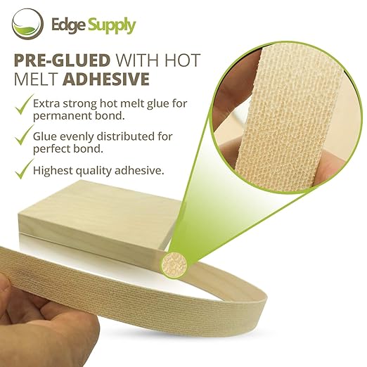 Edge Supply Birch Pre-Finished 3/4 in x 50 ft Roll with a Clear Lacquer UV Finish ??Pre-Glued Iron On Real Wood Veneer Edging ??Edge Banding Tape with Hot Melt Adhesive, Ideal for Furniture & DIY.