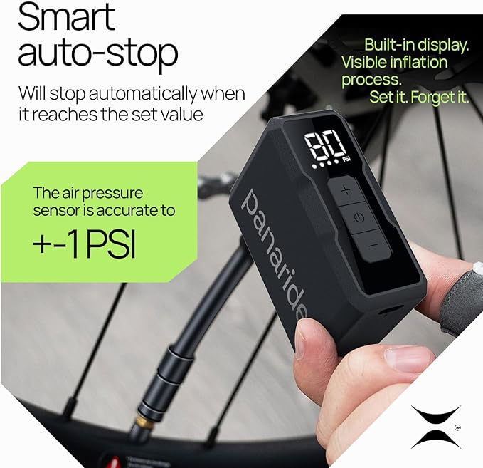 Mini Bike Pump, 120 PSI Mini Electric Bike Pump, 120g, Smart Auto-Stop, 짹1 PSI Accuracy, Portable Electric Bike Pump Works with Presta & Schrader Valves