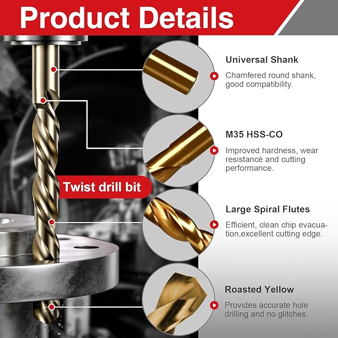 M6 x 1 Spiral Point Tap and 5.0mm Twist Drill Bit Set, HSS 6542 and M35 Cobalt Steel, for Drilling and Tapping Machine Screws on Stainless Steel, Alloy Steel