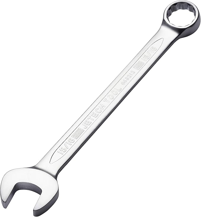 Jetech 15/16 Inch Combination Wrench - Industrial Grade Spanner with 12-Point Design, 15-Degree Offset, Made with Durable Chrome Vanadium Steel, SAE