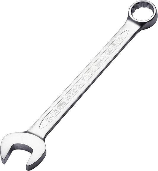 Jetech 15/16 Inch Combination Wrench - Industrial Grade Spanner with 12-Point Design, 15-Degree Offset, Made with Durable Chrome Vanadium Steel, SAE