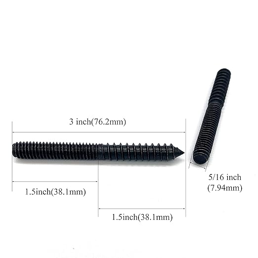 12 Pack 5/16-18 x 3 Inch Black Hanger Bolts